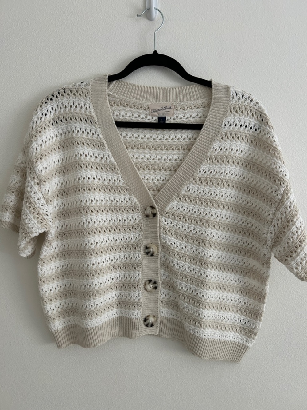 Universal Thread Tan Open-Knit Button Fall Cardigan Size Small